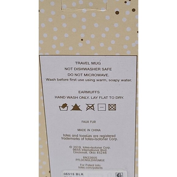 Totes Toasties Ceramic Travel Mug Earmuffs Gift Black & White Stripe Gold Heart - Picture 4 of 6